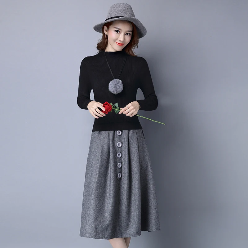 Новые женские зимние платья корейский ложный комплект из двух предметов высокий уличный модный OL с длинным рукавом сексуальный шерстяной вязаный свитер платья