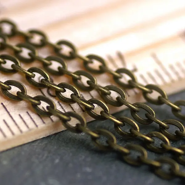 Free shipping!!!!100M/ ancient Bronze Cable Link Chains 3x2mm /flat