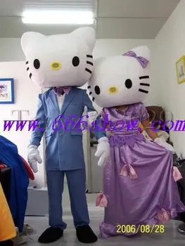 

Luxury hello kitty and denial cat cartoon mascot costume free shipping