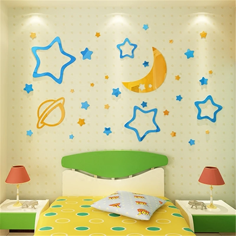 

Cute Diy Moon Stars Cartoon 3D Acrylic Wall Stickers for Kids Rooms Muurstickers Voor Kinderen Kamers Adesivi Murali Bambini