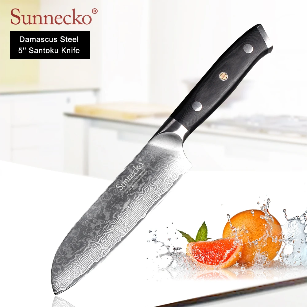 SUNNECKO 5-дюймовый нож Santoku кухонные ножи из дамасской стали японские лезвия VG10 G10