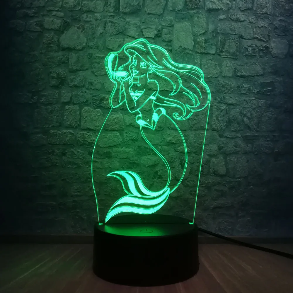 Сказочная Русалка принцесса 3D Светодиодная лампа RGB многоцветный 7 цветов