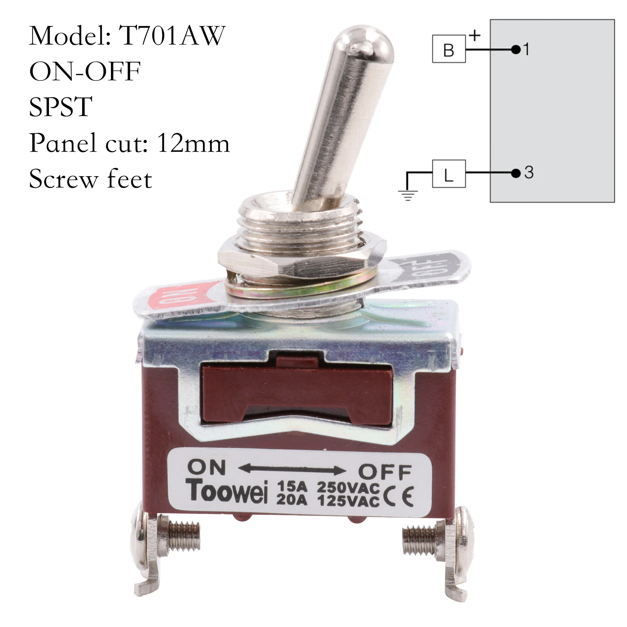 TOOWEI SPST DPDT DPST SPDT клавишный выключатель питания переменного тока 250 В 15A 125