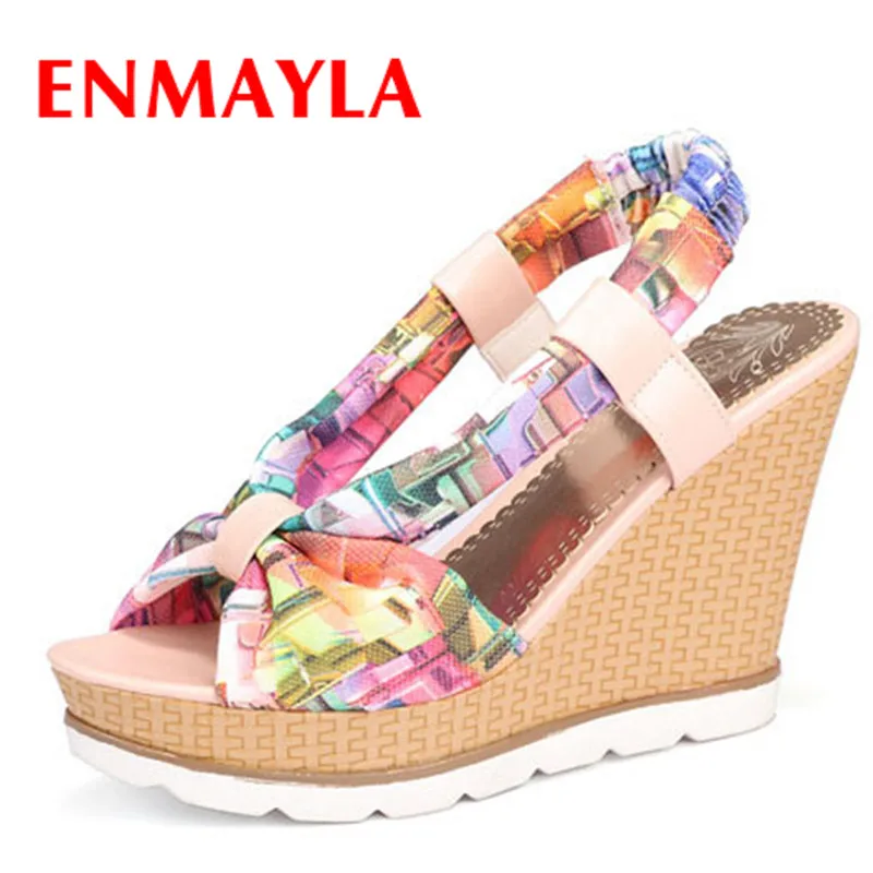 

ENMAYLA Bohemia Beaded Colorful Ankle Strappy High Heels Summer Shoes Sexy Wedge Sandals Open Toe Platform Sandals Women