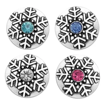 

KZ3329 New Beauty Round Snowflake Rhinestone 18mm snap buttons fit DIY 18mm snap jewelry fittings Christmas gift wholesale