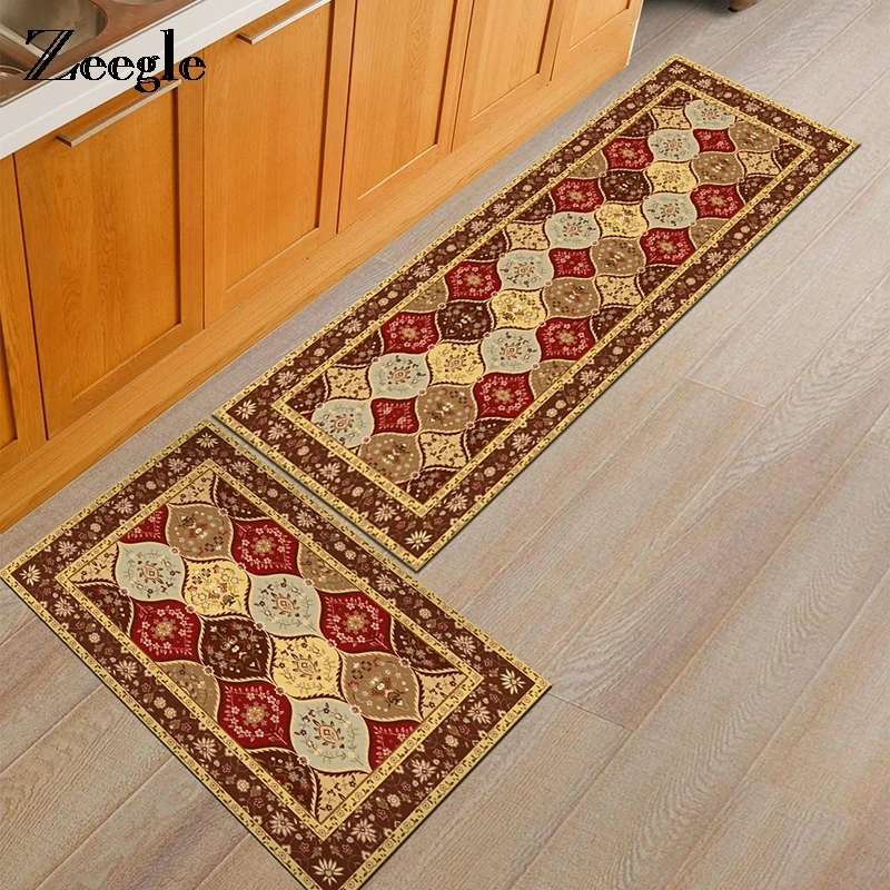 Zeegle Door Mat European Printed Kitchen Carpet Floor Mat For Living Room Anti-Slip Bedroom Bedside Mats Sofa Table Beside Rug