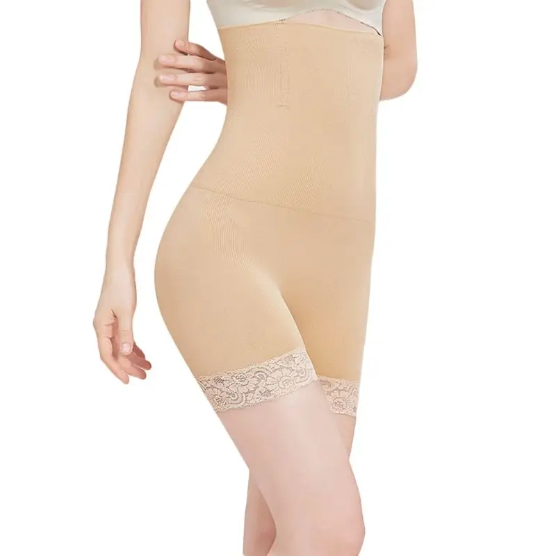 

Womens Ultra High Waist Trainer Body Shper Underwear Solid Color Floral Lace Trim Seamless Safety Shorts Slimming Tummy Control