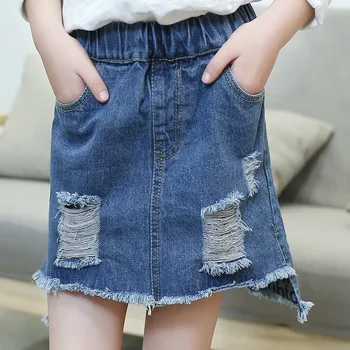 

Girl Half-body Spring Clothes Child Holes Cowboy Girl Wear Korean Package Buttocks Short Kids Skirt