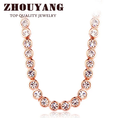 

ZHOUYANG Top Quality Round Clear Crystal Necklace Rose Gold Color Fashion Jewelry Nickel Free Austria Crystal ZYN412 ZYN413