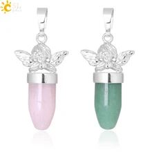 CSJA Angel Подвески для ожерелья в форме пули ювелирные изделия из природного камня зеленый авантюрин розовый с кварцевым тигровым глазом ювелирные изделия F360