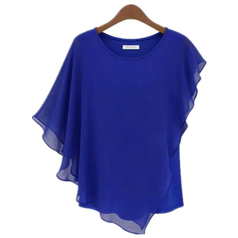 Irregular Ruffle Batwing Sleeve Women Chiffon Blouses 2015