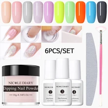 Николь дневник 6 шт./компл. Dip порошок для ногтей чистый летние Цвет погружения ногтей порошок жидкий натуральный сухой Блестящий прошок DIY ногтей Декор