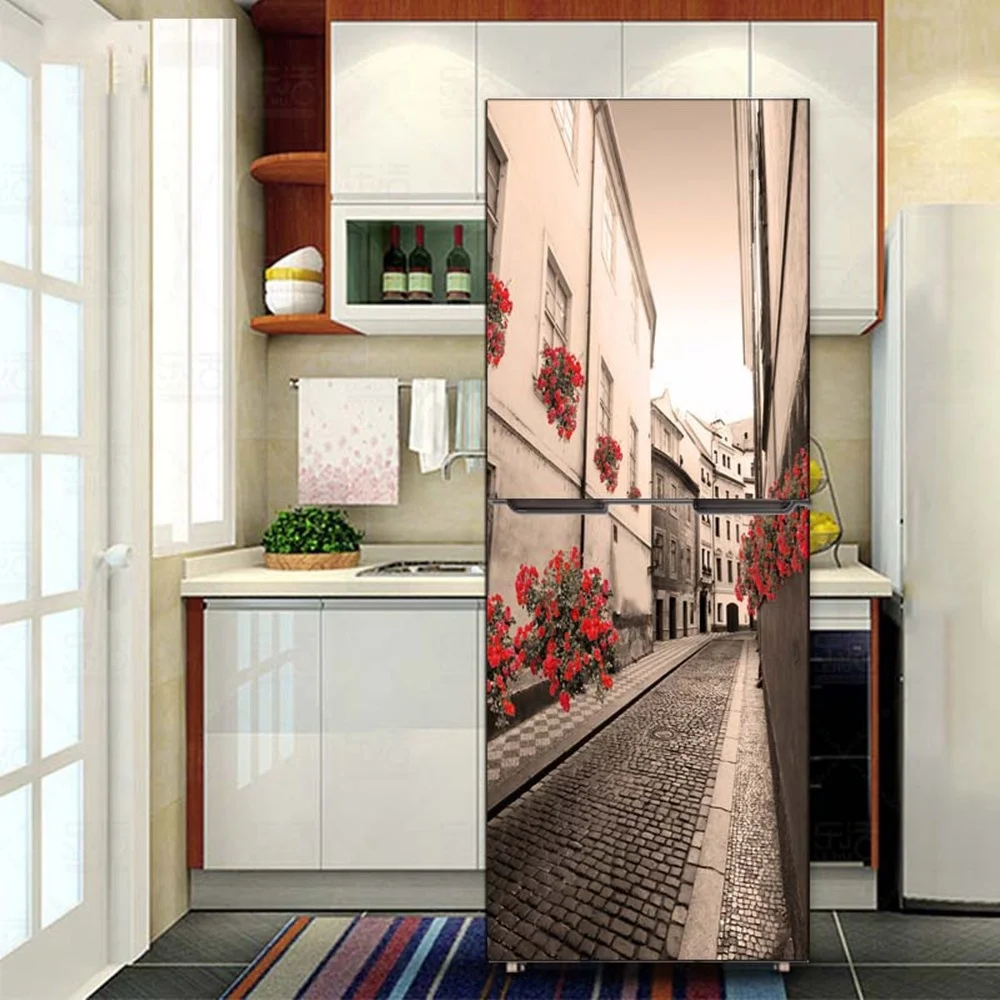 DIY Retro street Waterproof Self Adhesive Refrigerator Sticker Fridge door sticker Wallpaper