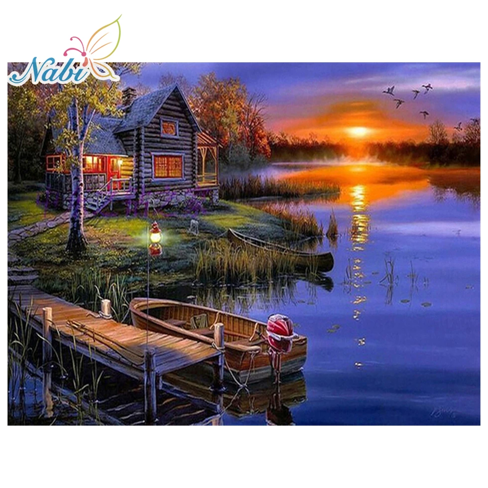 

Nabi Diamond Embroidery Scenic Cross Stitch Full Square Diamond Painting Tree Diamonds Mosaic Needlework Patterns Rhinestone