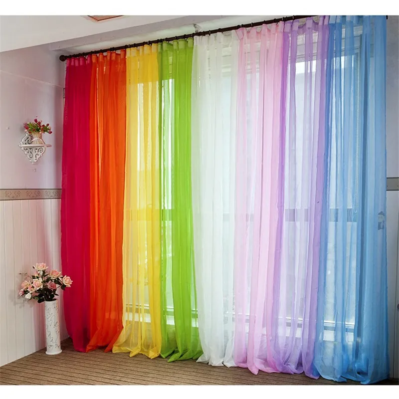 

200*100 Cm Solid Color Chiffon Curtains Tulle Curtains Bathroom Shower Curtains Window Panel Bedroom Decoration