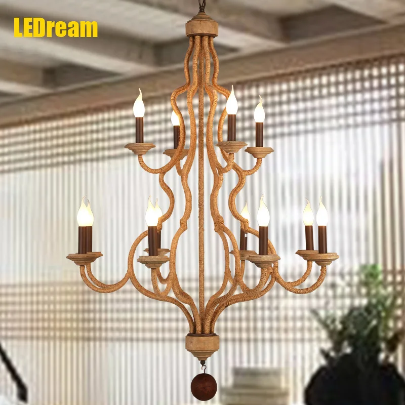 

American country hemp rope creative droplight Lamps and lanterns, wrought iron bar restaurant industry character art