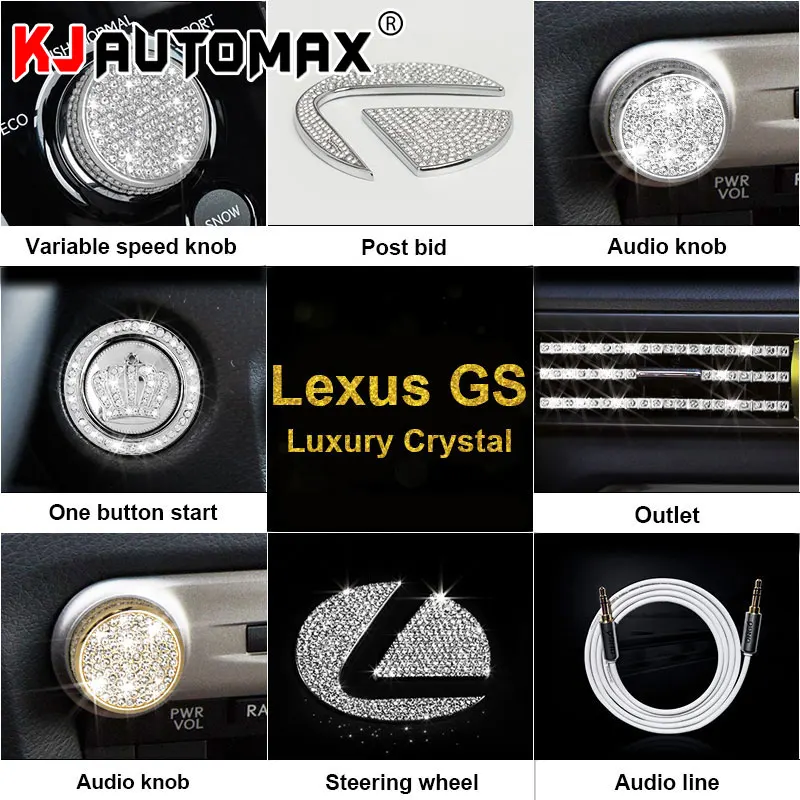 

KJAUTOMAX Crystal Decoration For LEXUS GS300 200T300H 450H Engine Start Button Logo Instrument Outle Sticker Clock Ring