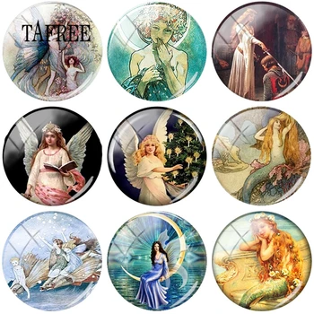 

TAFREE Vintage Mermaid Angel Patterns 5pcs 12mm/18mm/20mm/25mm Round Photo Glass Cabochon Demo Flat Back Making Findings