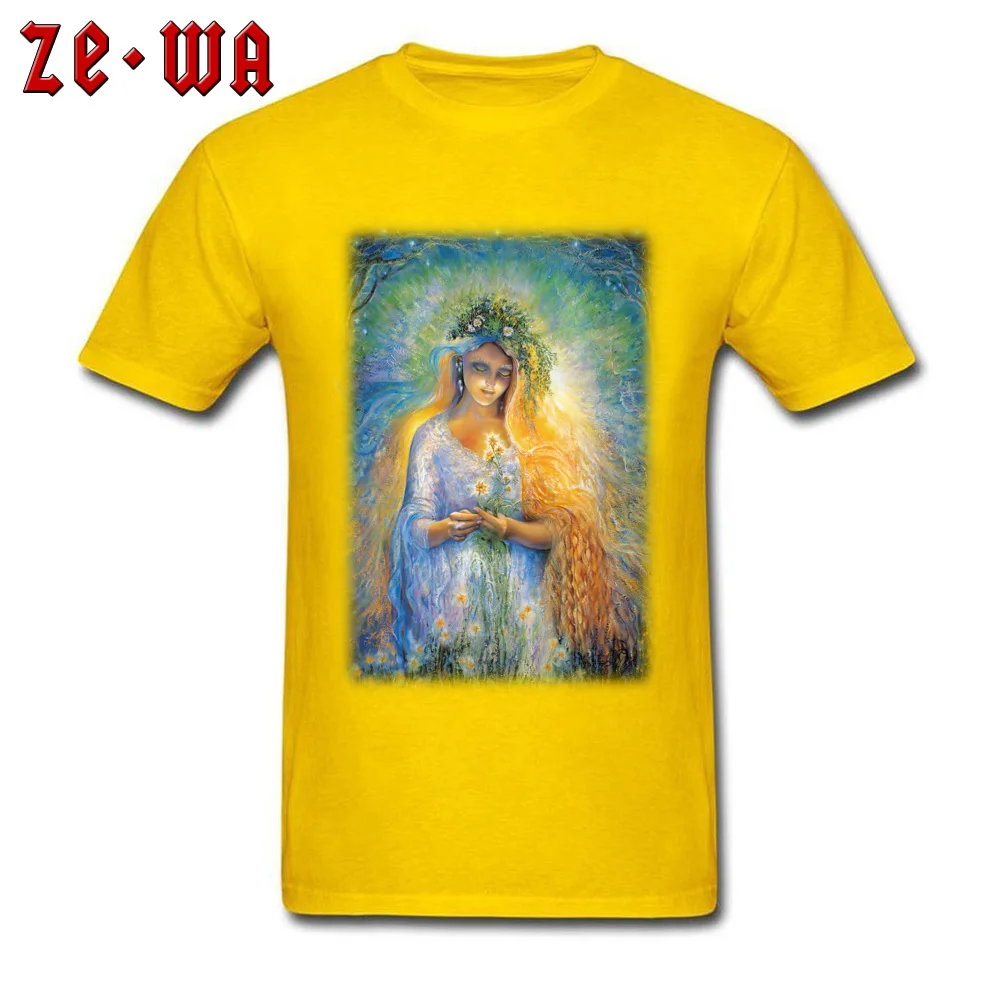 Geek earth goddess gaia T Shirts for Men Classic Summer Autumn Round Neck 100% Cotton Fabric Short Sleeve T Shirts Tee-Shirt earth goddess gaia yellow