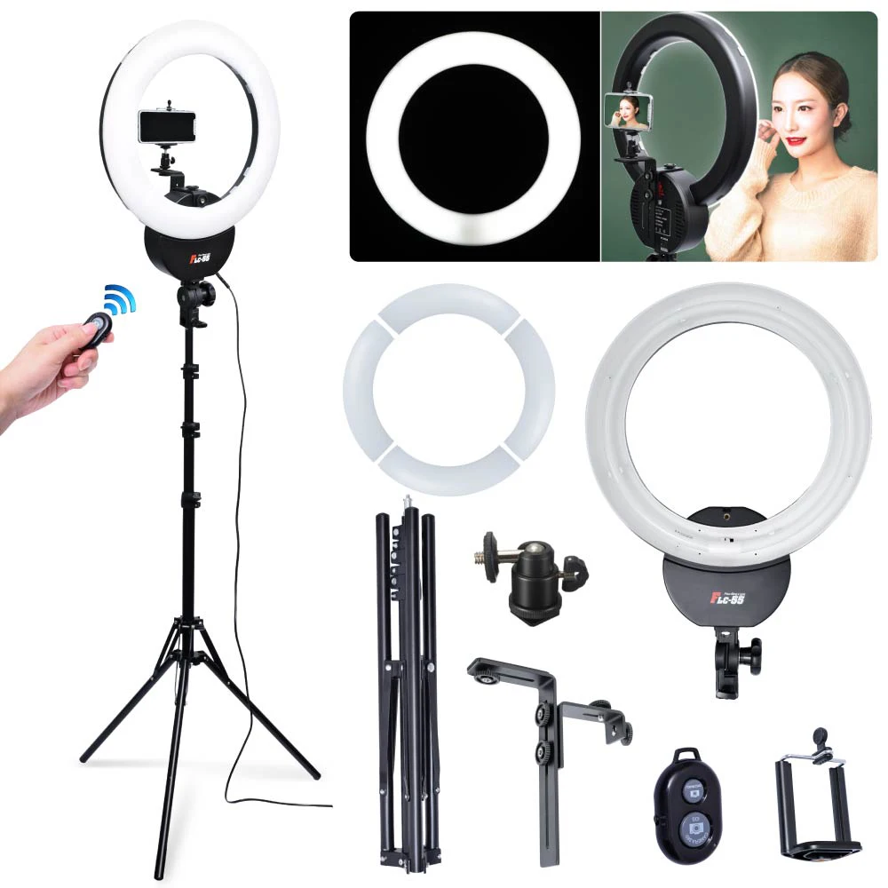 

Falconeyes FLC-55 55W 16''42cm 5600K Ring Light w/ Stand Camera Phone Clamp & Remote Kit for Portrait Make Up Video Photo Selfie