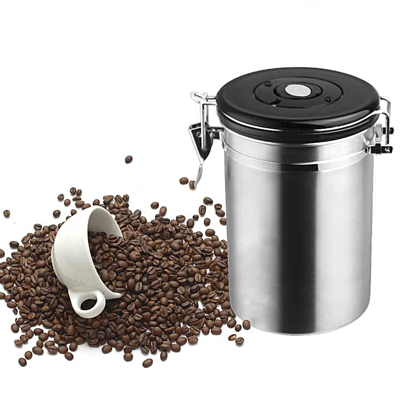 High quality Stainless Steel Sealed Large 1.8L Coffee Canister Home