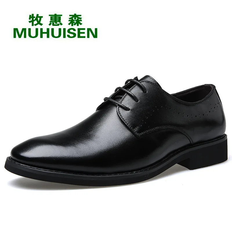 

2017 Luxury Brand Men's Dress Shoes Genuine Leather Male Footwear Lace up Oxfords Black Business Shoe Work Formal Office X051802