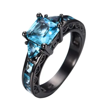

Size 5-11 Classical Jewelry Princess Cut Light Blue Wedding Ring 10KT Black Gold Filled CZ Women Vintage Engagement Rings RB0071