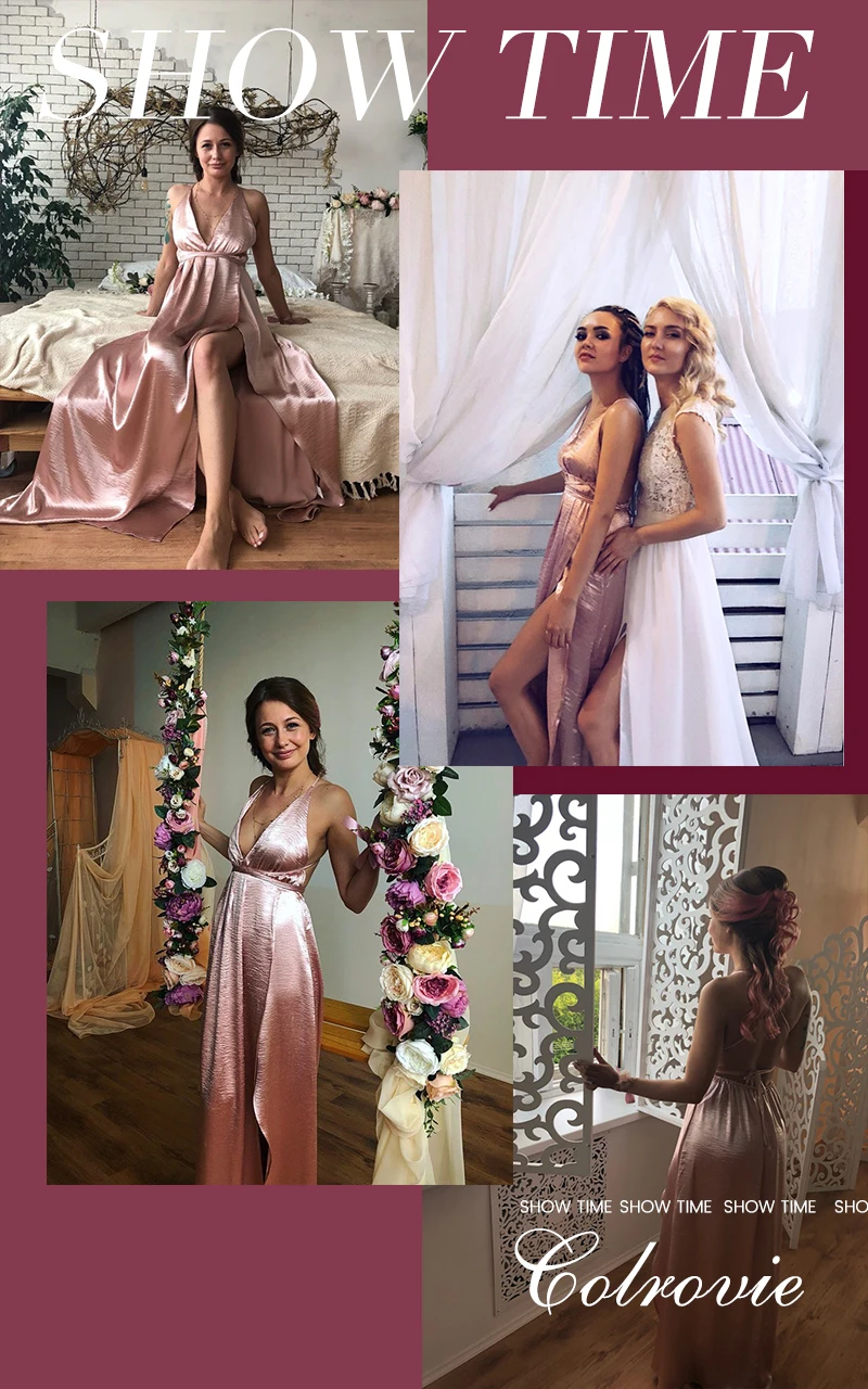 Party Dress Women Pink Plunge Neck Sexy Cross Back Wrap High Slit Summer Dresses