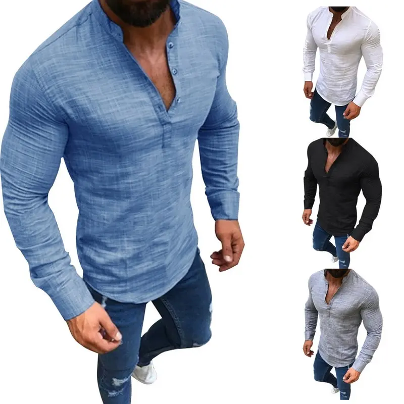 LASPERAL Men Plus Size Linen T-Shirts Fashion Long Sleeve Tee Top Male Streetwear Stand Collar Button Tee Shirts Plus Size 3XL HTB152p7XynrK1RjSsziq6xptpXan - LASPERAL Men Plus Size Linen T-Shirts Fashion Long Sleeve Tee Top Male Streetwear Stand Collar Button Tee Shirts Plus Size 3XL
