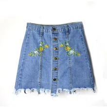 Denim Skirts Womens 2017 Summer Flower Embroidered Short Jeans Skirt Hot Female Cotton Mini Skirt Vintage A-Line