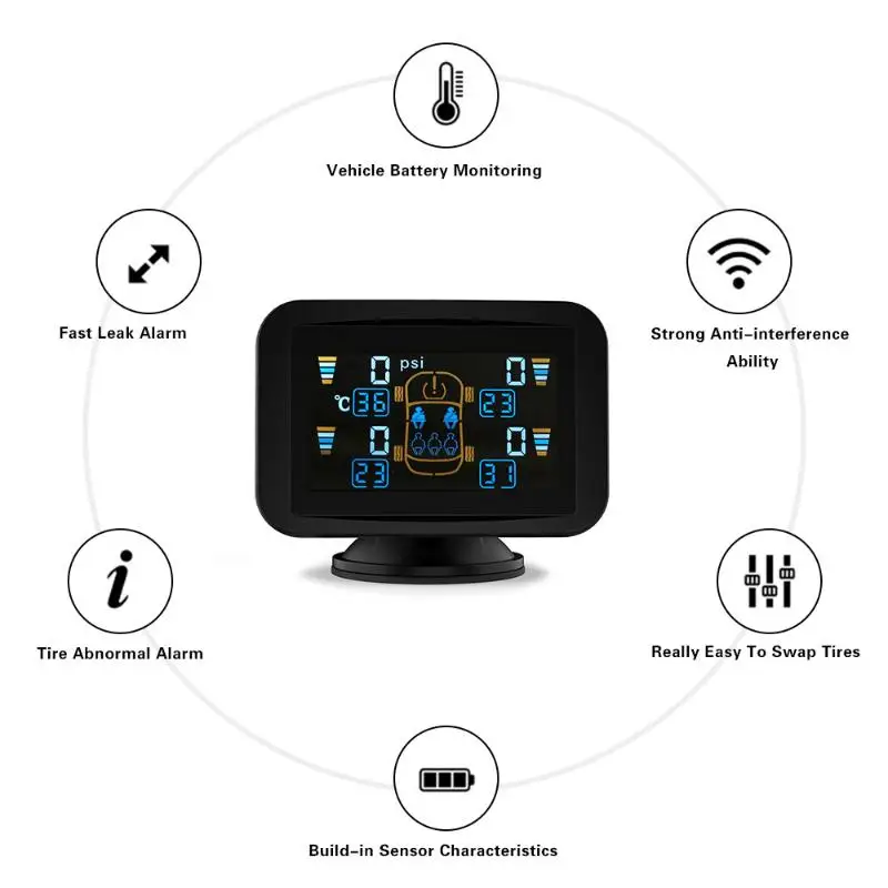 CARCHET TPMS Dvd Tyre Pressure Monitoring Intelligent System +4 External Sensors LCD Sucker tpms for car dvd Tire Pressure Alarm