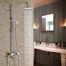 Wall Mount Single Handle Bathtub Shower Mixer Taps 8 Rainfall Shower Faucet with Swivel Tub Spout