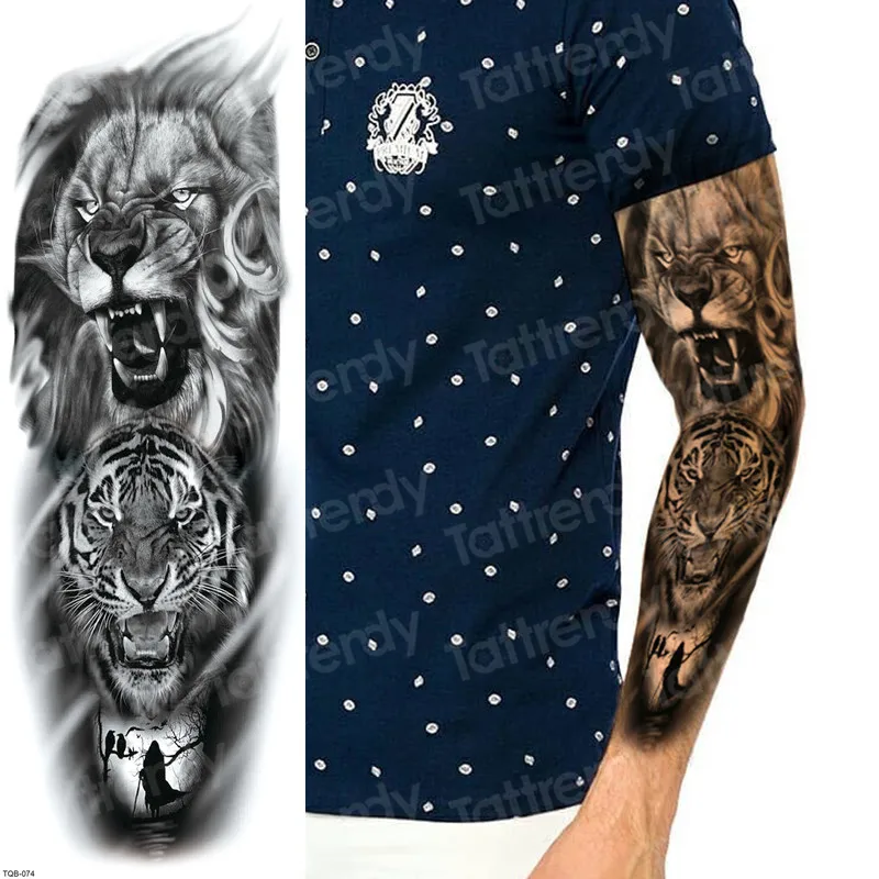 men temporary tattoo full arm sleeve temporary lion tattoos large king tattoo long sleeve sexy fake tatoo boys waterproof black