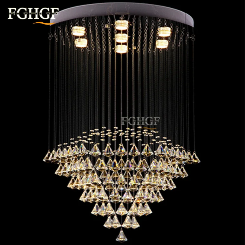 Luxury Round Crystal Chandelier Light Lustres de Cristal Lamp Modern Lighting Long Stair Lamp for Flush Mounted lamparas (7)