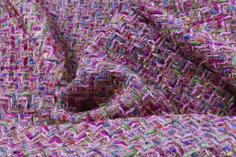 50x145 см плотная твидовая ткань, окрашенная в пряже плетеная твидовая ткань для женского пальто, металлическое Золотое пальто, твидовая ткань розового цвета