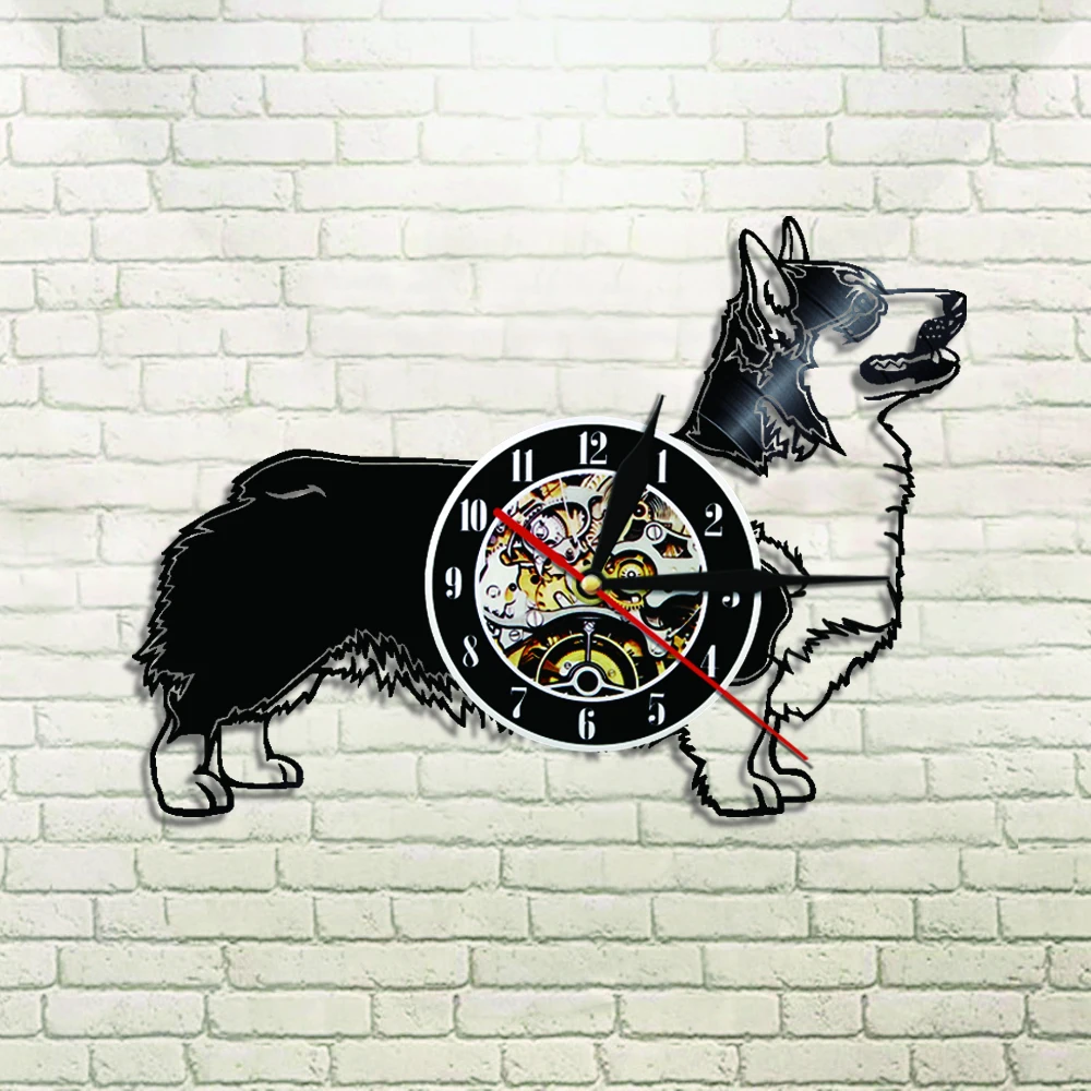 baratas 1 Peças Cardigan Welsh Corgi Dog Vinil Relógio de Parede Engraçado Filhote de Cachorro do animal de Estimação relógio Do Presente Do Amante Do Cão Animais Cão Relógio de Parede Arte Decoração Do Berçário
