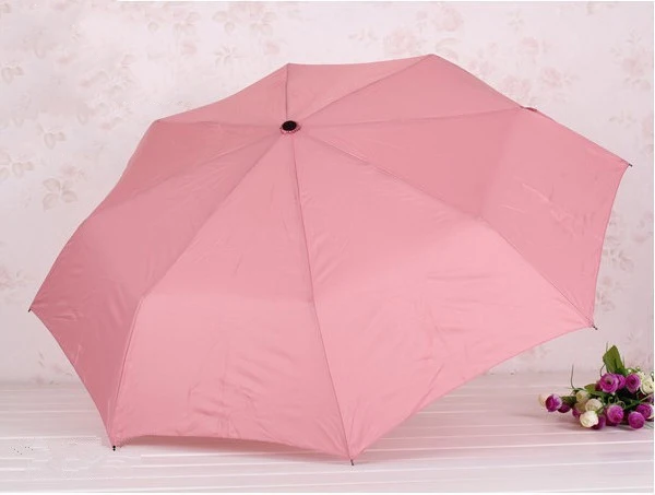 Компактные зонты для женщин и мужчин, ручные, открытые, для дождя, красные, желтые, три складывания, женские, мужские, 8 K, d55.5см, зонты, анти-УФ, мода - Цвет: Pink