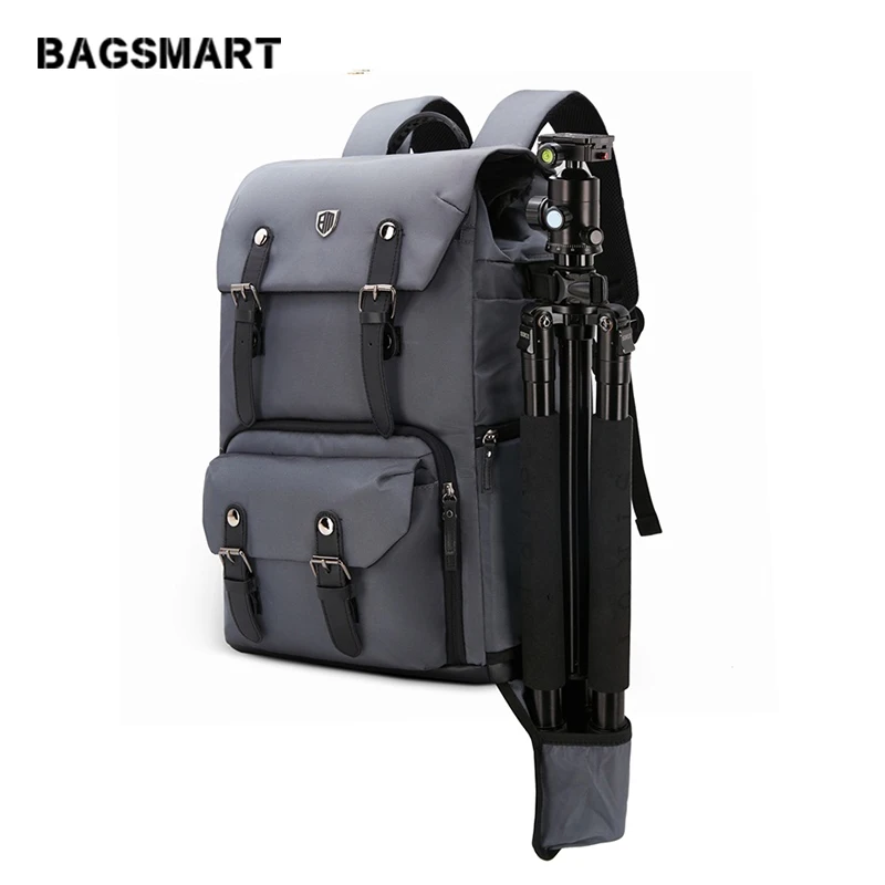 BAGSMART Camera Backpack Canvas Leather Backpack Multifunctional Waterproof Camera Bag Travel ...