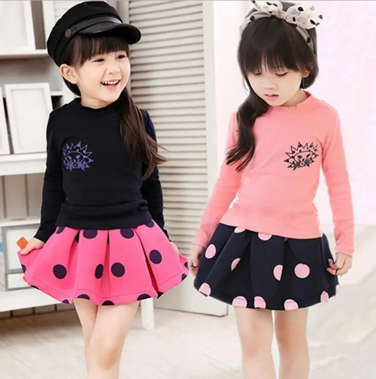 2016 New Kids Girl Long Sleeve Tees Polka Dots Pleated Skirt Baby Toddler 2pcs In Air Cotton Clothes Set Good Color Combination Clothing Sets From Mother 2016 New Kids Girl Long Sleeve Tees Polka Dots Pleated Skirt Baby Toddler 2pcs In Air Cotton Clothes Set Good Color Combination Clothing Sets From Mother