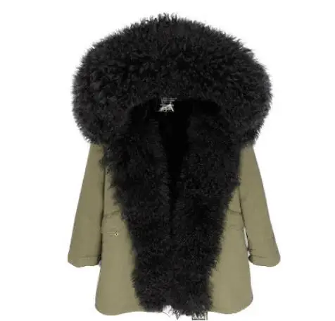 Новинка, модное женское пальто с капюшоном из монгольского овечьего меха, роскошная парка из овечьего меха средней длины, тонкая меховая Толстая хлопковая зимняя куртка - Цвет: color16