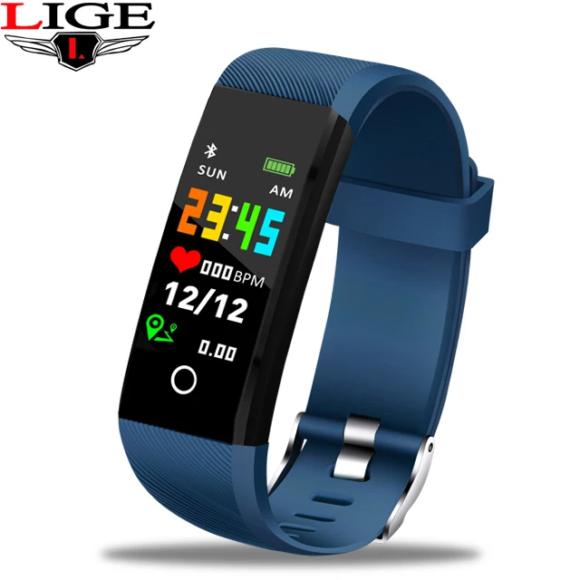LIGE, новинка, фитнес-трекер, спортивный умный Браслет, IP67, водонепроницаемые часы, пульсометр, шагомер, умный Браслет для Android ios - Цвет: dark blue