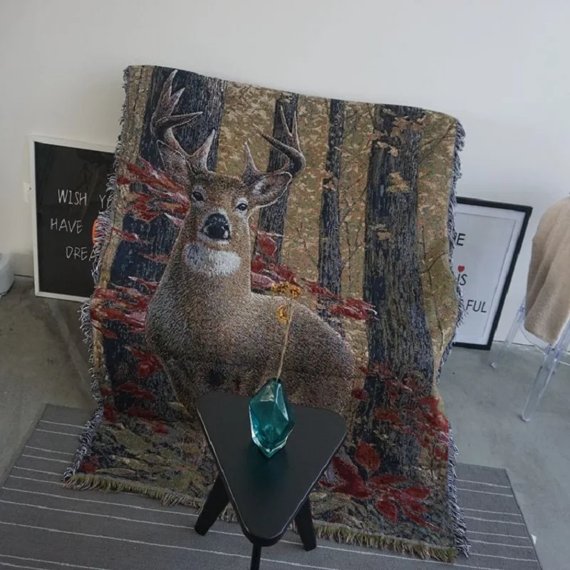 

Home Decor Horse Elk Animal Furniture Sofa Covers for Living Room Vintage Sofa Towel for Armchair Knitted Plaids Throw Blankets