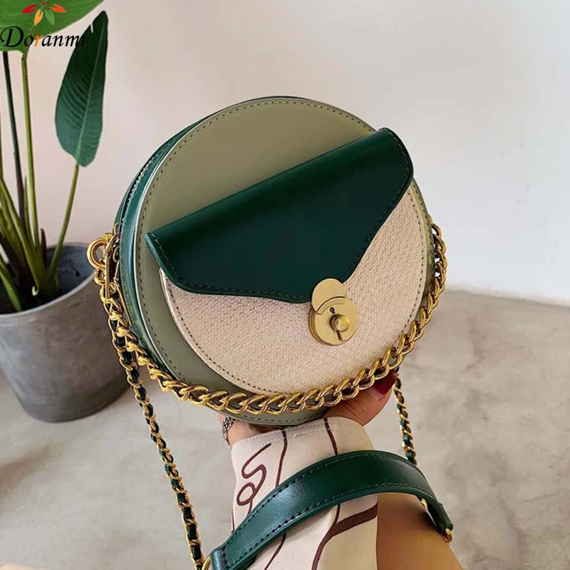 

DORANMI Patchwork Round Shoulder Bags For Women 2019 Fashion Circular Crossbody Bag Female Messenger Leather Bolso Mujer CBB251