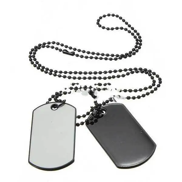 Levanabuy Men Army Style White And Black 2 Dog Tag Pendant Necklace