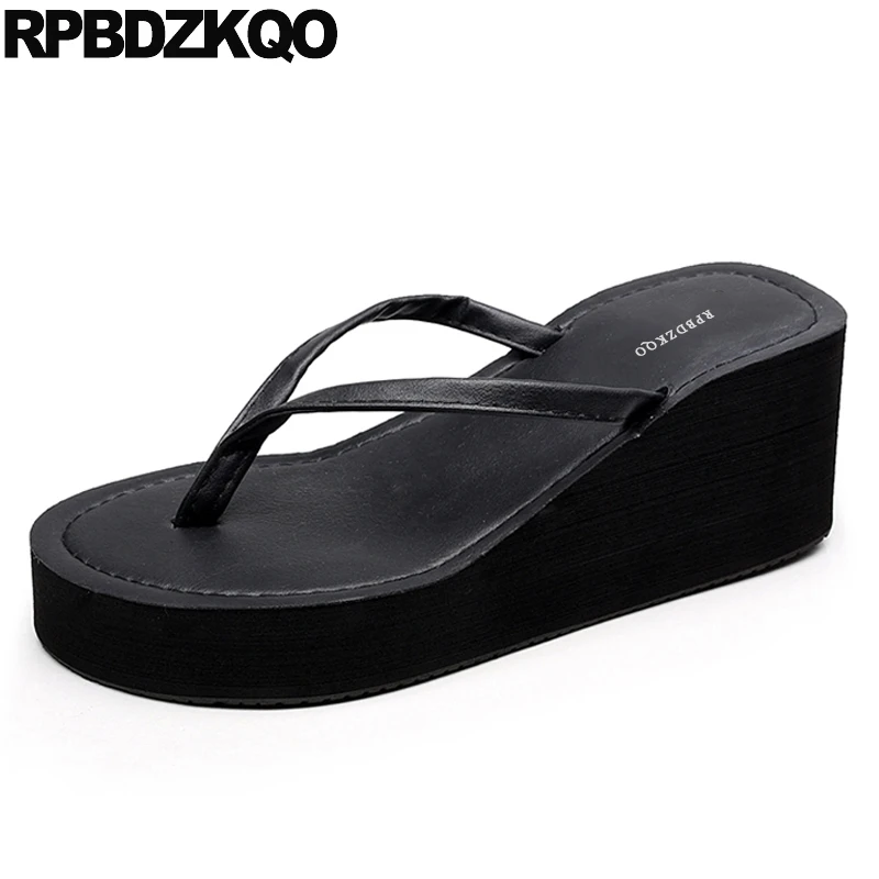 Zapatillas de playa lisas para mujer, chanclas de cuña negra con  plataforma, 5 productos más populares, sandalias de cuero, zapatos de tacón  alto - AliExpress Calzado