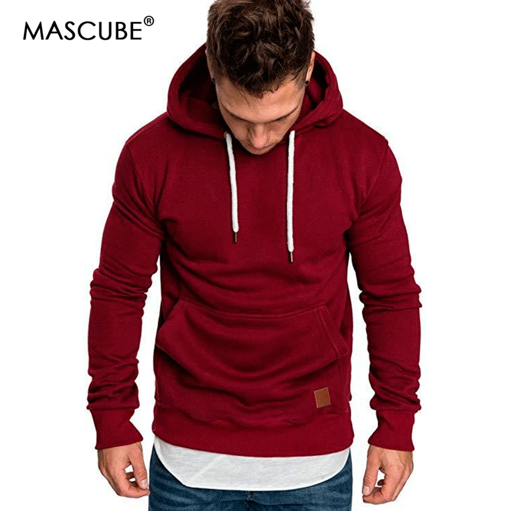 MASCUBE 2019 جديد الخريف الشتاء الأزياء اللون هودي الذكور كبيرة الحجم الصوف الدافئة معطف الرجال العلامة التجارية البلوزات مقنعين قمصان ثقيلة