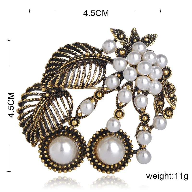 Blucome Vintage Flowers Leaf Shape Brooch Antique Gold Color Imitation Pearl Jewelry Pins Women Girls Scarf Buckles Suit Clips