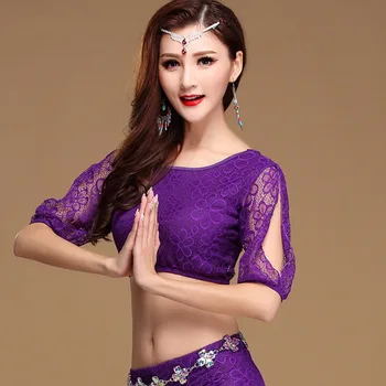 

2017 New Women Belly Dance Tops Sexy Lady Long Lace Sleeve 4 Colors Clothing Bollywood Dance Costumes One Piece Of Top