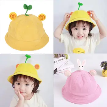 

Baby Sun Hat With Turtles Straw Hats Cartoon Ears Boys Girls Summer Bucket Cotton Cute Yellow Pink Fishman Caps 2-4 Years