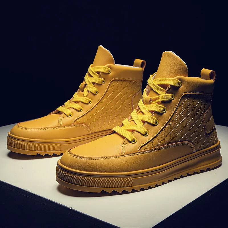 

CNFIIA Boots Men Leather Fashion Male Shoes Yellow White Black Mens Boots Leather Shoes Casual High-Top Shoes Size 39-44 Brand